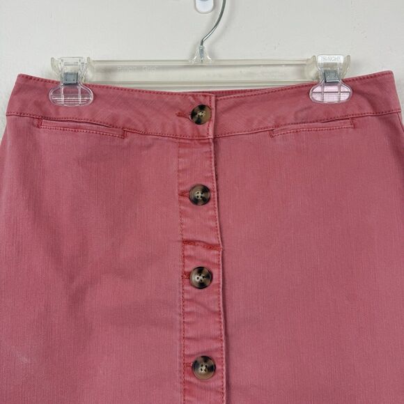 C EST. 1946 Denim Button Front Scalloped Mini Skirt Stretch Pockets Pink Coral 6 - Picture 2 of 15